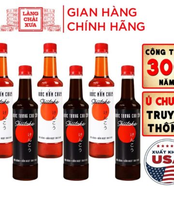Thùng 6 chai gồm 3 nước tương và 3 nước mắm chay shiitake chai nhựa 525ml