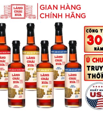 Thùng 6 chai 2XANH 2ĐỎ 2VÀNG CHAI THUỶ TINH 500ML Nước mắm nhỉ Làng Chài Xưa